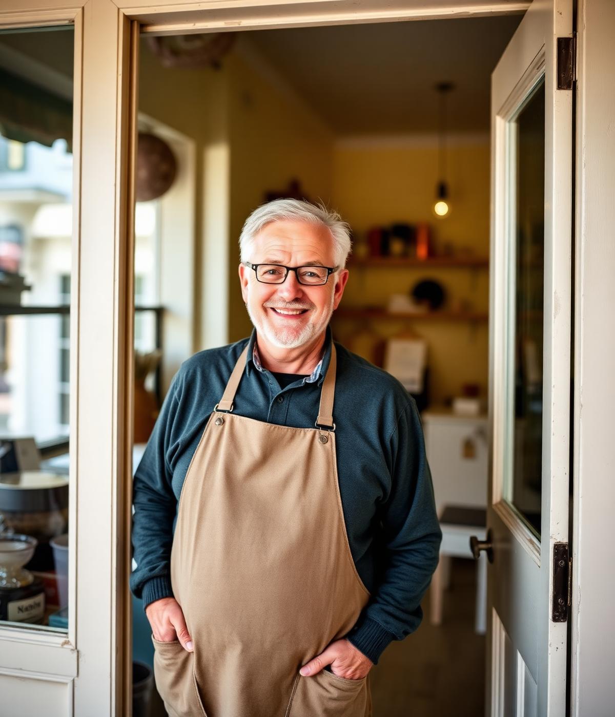 A local shop owner standing in his doorway